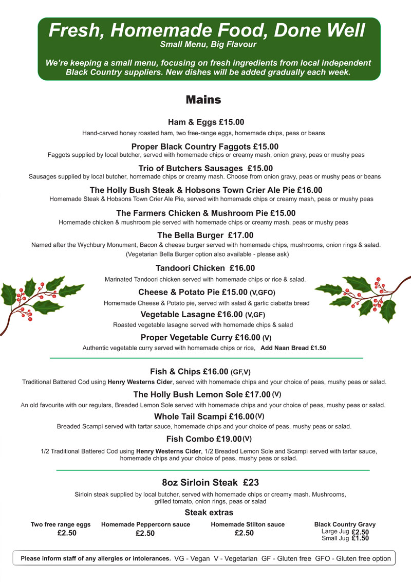 The Hollybush Belbroughton Menu side 2
