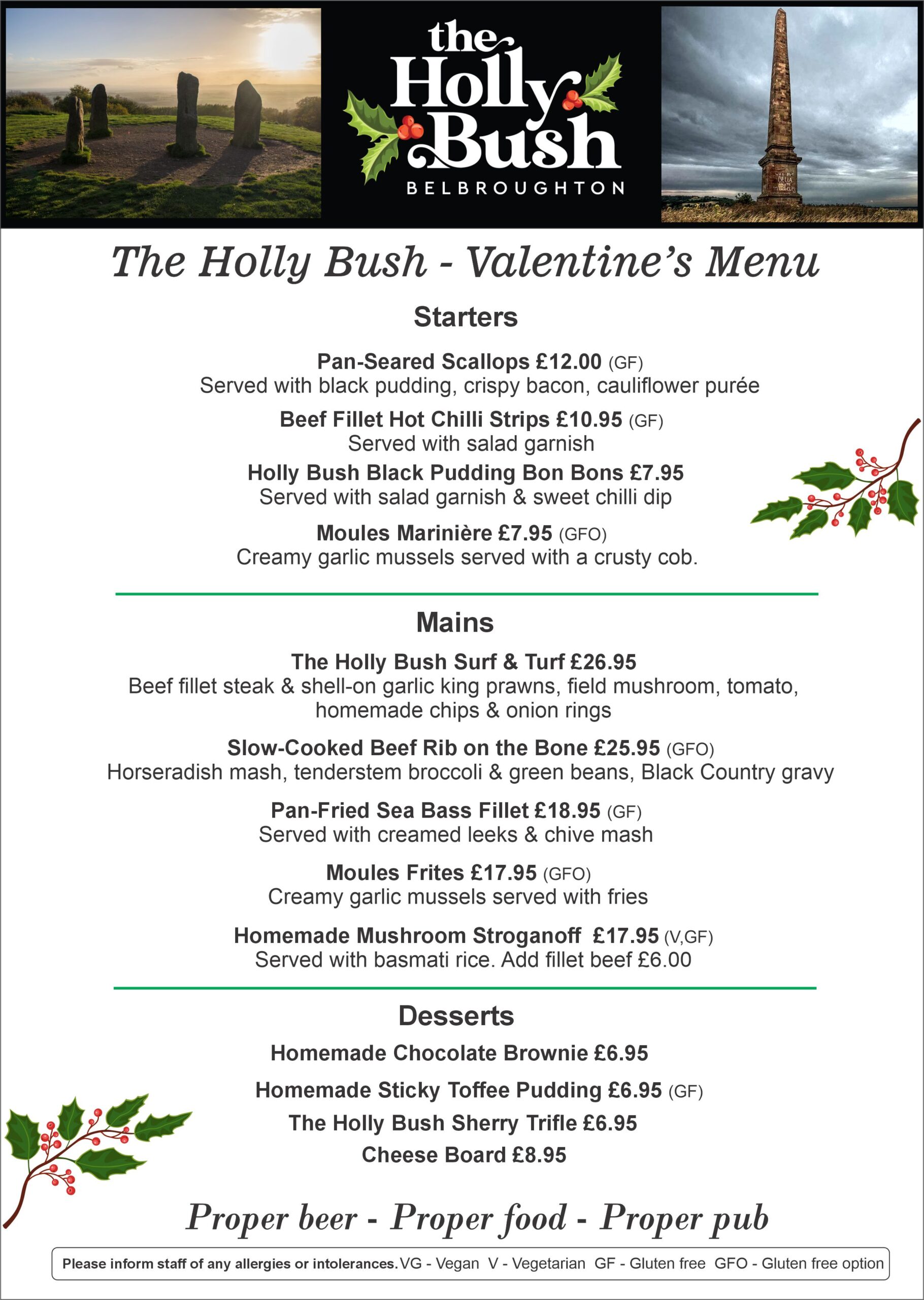 Valentines Menu 2026